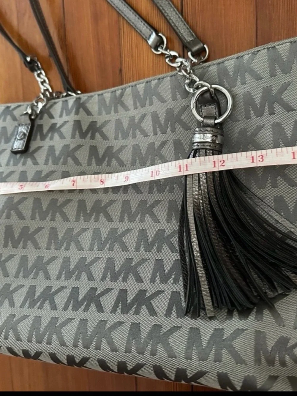 Michael Kors Brown and Gray MK Logo Tote with Tassel Charm